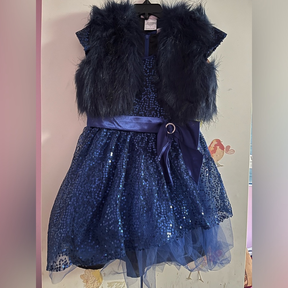 American Girl Blue Sequin Girls Party Dress With Shrug Size 7 NWOT